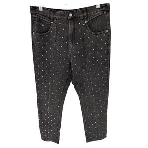 Anthropologie Pilcro Rhinestone Embellished Black Straight Leg Jeans Womens 31